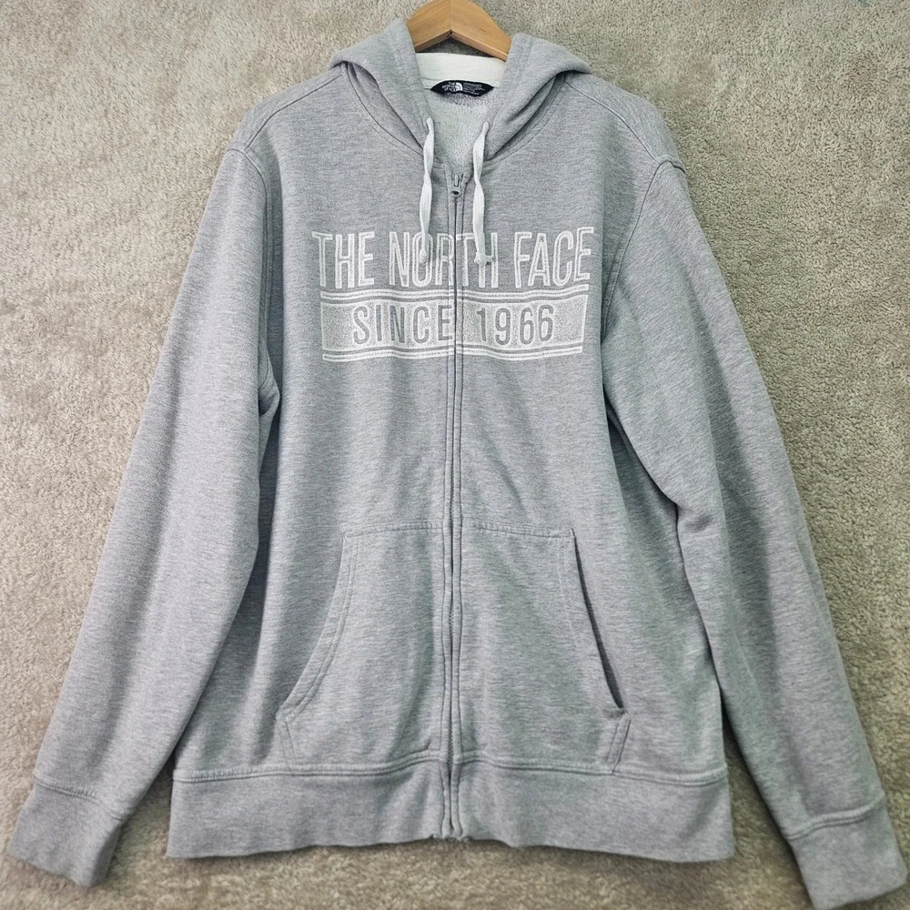 The North Face Hoodie XXL Gray Full Zip Fleece‎ Lined Logo Sweatshirt Oversized